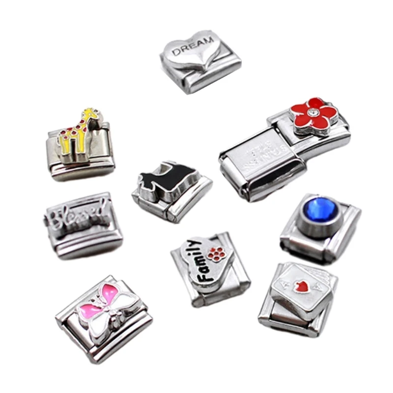 

10pcs Vintage Heart Flowers Square Beads Italian Charm Links for 9mm Stainless Steel Bracelet Jewelry DIY Making Wholesale