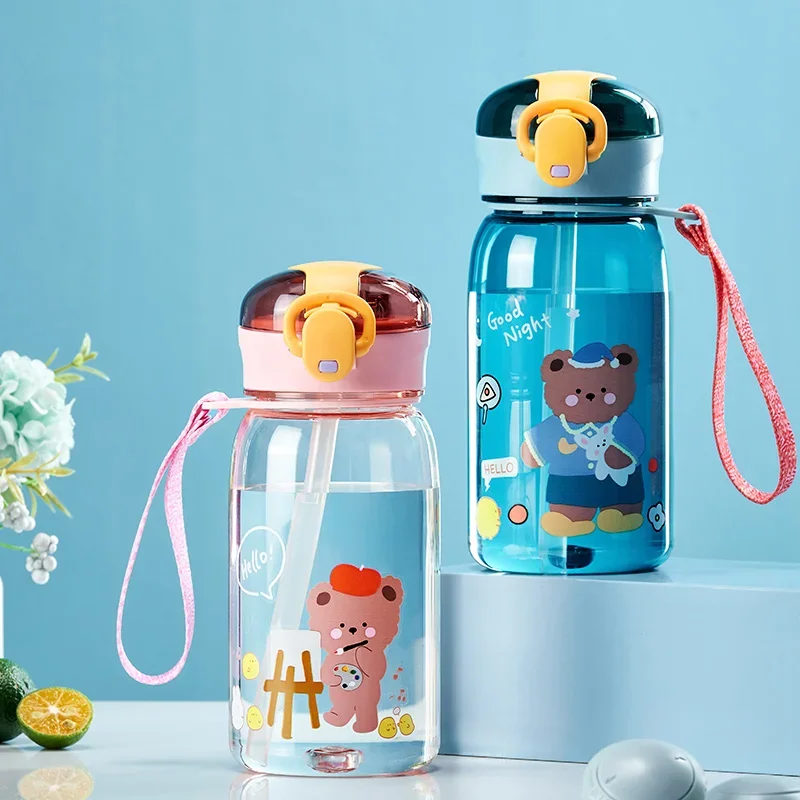 Kids Water Sippy Cup With Straw Cartoon Leakproof Water Bottles Outdoor Portable Drink Bottle Children\'s Lovely Cup