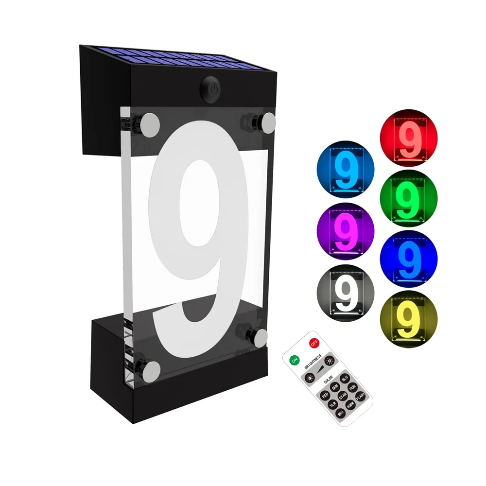 

Solar Powered House Number Sign Light, RGB Color Changing, Remote Controller DIgit or Letters, Outdoor Address Plaque for Yard