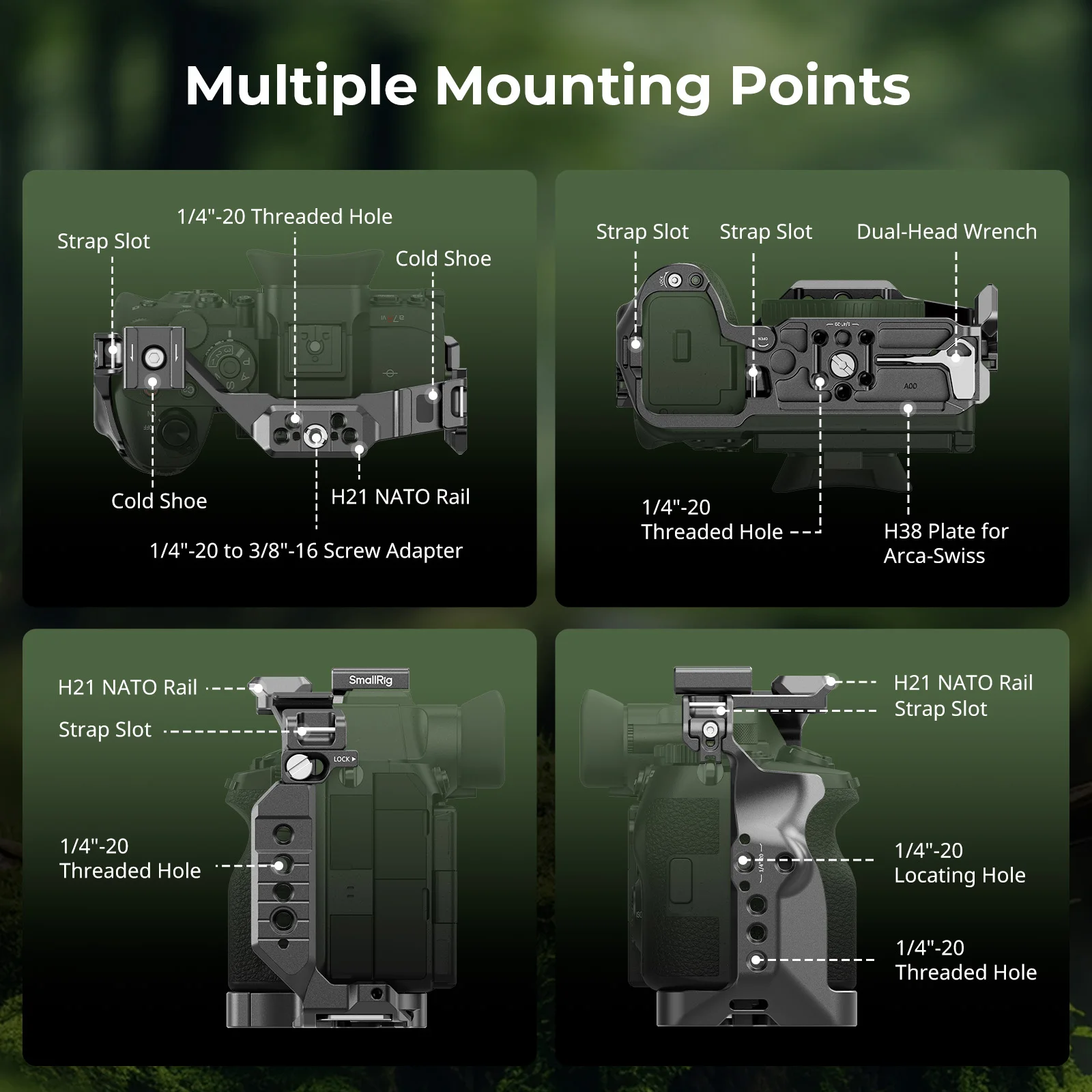 SmallRig A7R VI "HawkLock" Klatka z szybkim mocowaniem do Sony Alpha 7R VI z gwintem 1/4"-20 i zimną stopką do uchwytów, monitorów i mocowań 6702 — zdjęcie produktu 4