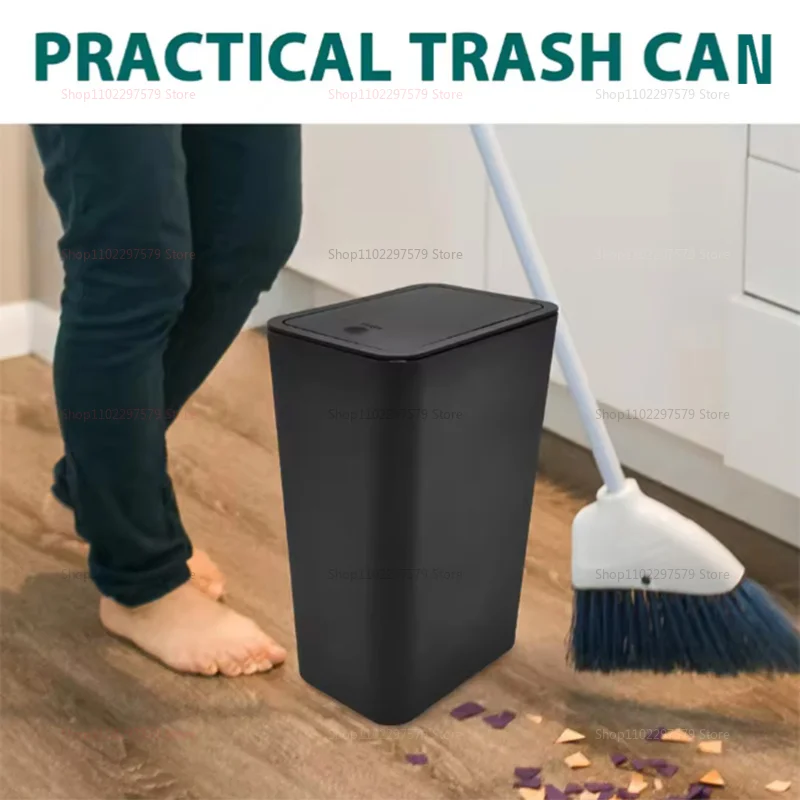 سلة مهملات حمام سوداء صغيرة سعة 10 لتر للمطبخ وغرفة النوم والحمام وصندوق إعادة تدوير نفايات الطعام بلمسة واحدة وخفيف الوزن ومتين