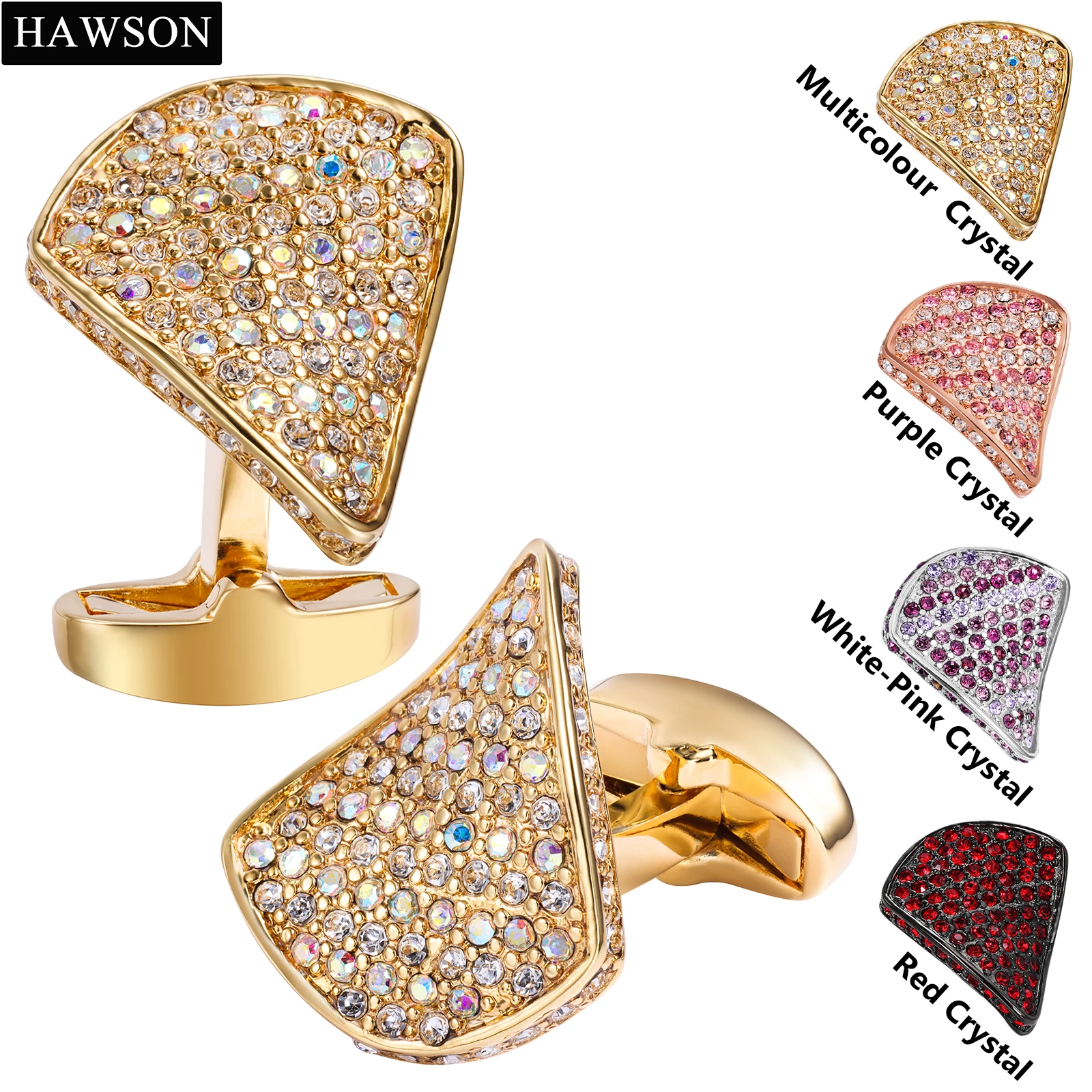Hawson Crystal Cufflinks Men's Multicolour Gem Cuff Links Luxury Formal Wedding Business Accessories