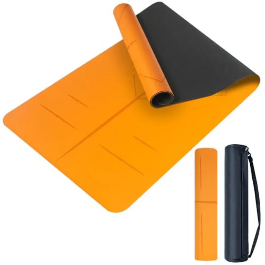 Natural Rubber Yoga Mat - Non Slip Non Toxic - 5mm Thick Yoga Mat for Hot Yoga/Pilates - Extra Large 26.8'' with Alignment Guid