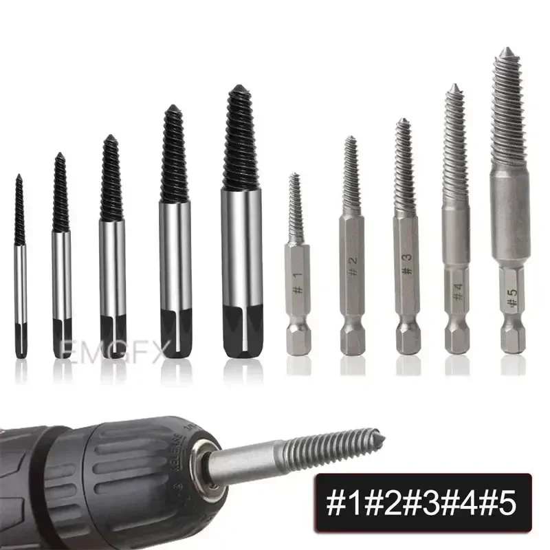 5PCs Damaged Screws Extractor Set Screw Extractors Drill Bit Left Hand Bit Power Tool Reverse Tool for Broken Stripping Screws