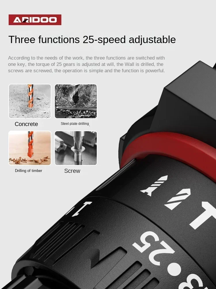 Powerful ARIDUN Electric Drill with Impact Gun, Lithium Battery and Multifunctional Screwdriver for Home Use