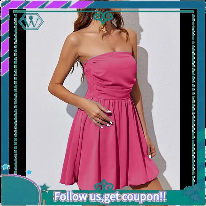 A09P Mini abito corto a bolle da donna 2025 Estate Casual A Line senza spalline Top a tubo Vestito estivo Abiti smockati alla moda