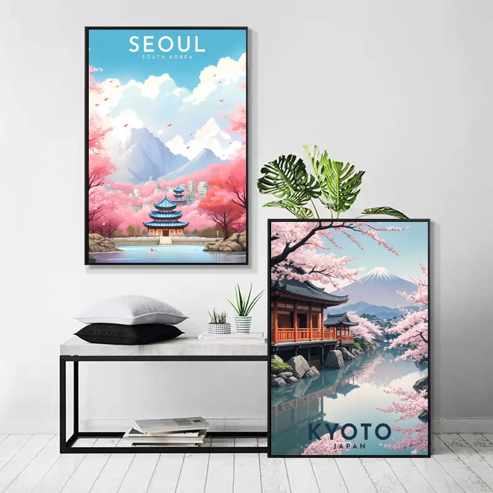 Korean Urban Landscape Tourism Canvas Poster Japan Tokyo Cherry Blossom Wall Art Poster for Modern Living Room Home Decoration