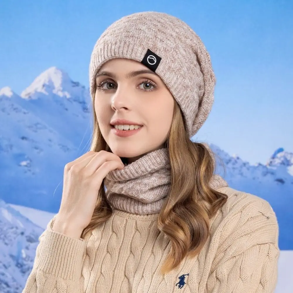 2PCS/Set Winter Warm Women Hats Scarfs Set Ear Protection Windproof Knitted Hat Soft Winter Warm Scarf for Women