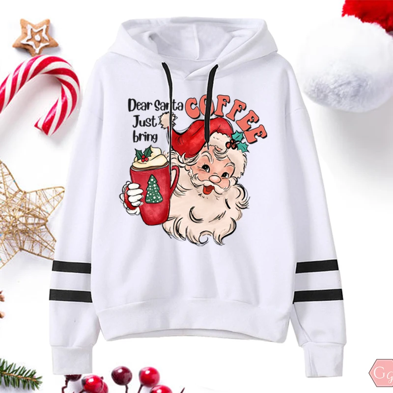 

Christmas Dear Santa Just Bring Coffee Print Hooded Hoodies Autumn Winter Women Hoodies Sweatshirts Pullover Long Sleeve Hoodies