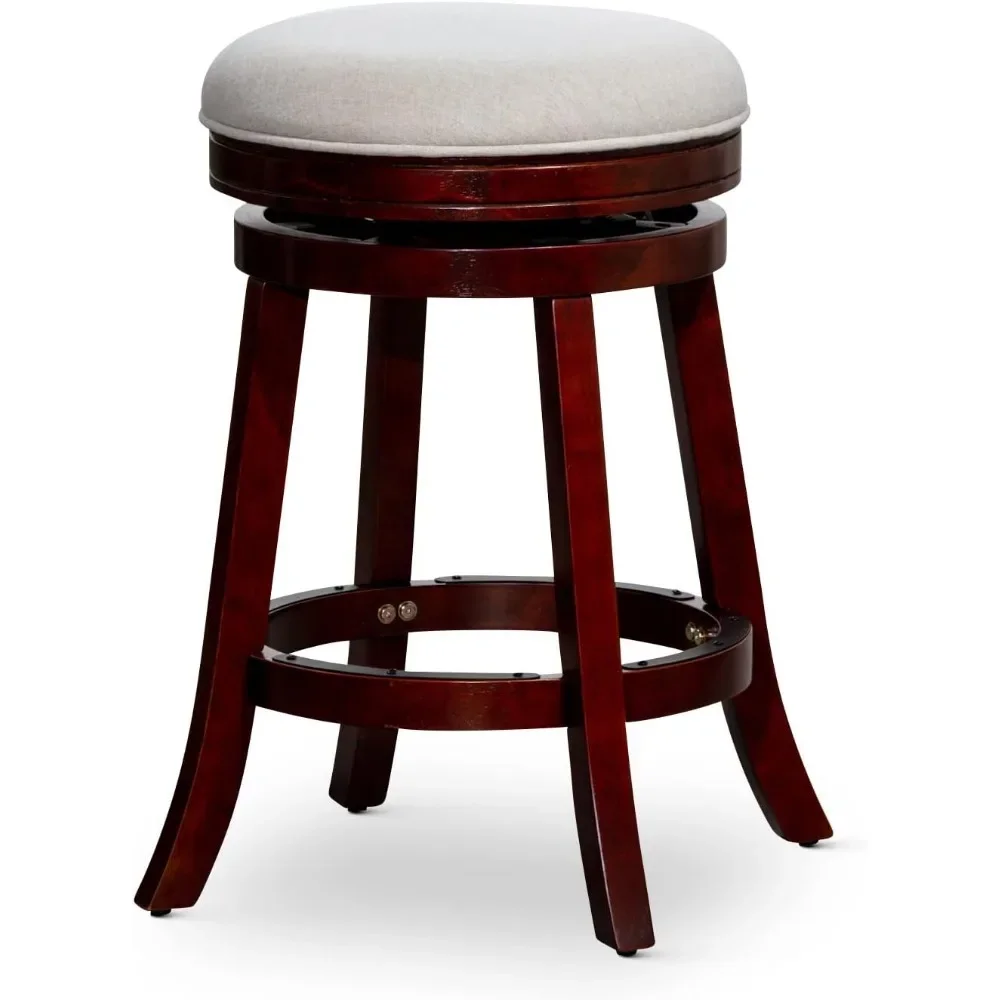 

Indoor Living Creede 26 Inch Counter Height Stools,Backless Swivel Bar Stool, Cherry Finish with Beige Fabric Seat Contemporary