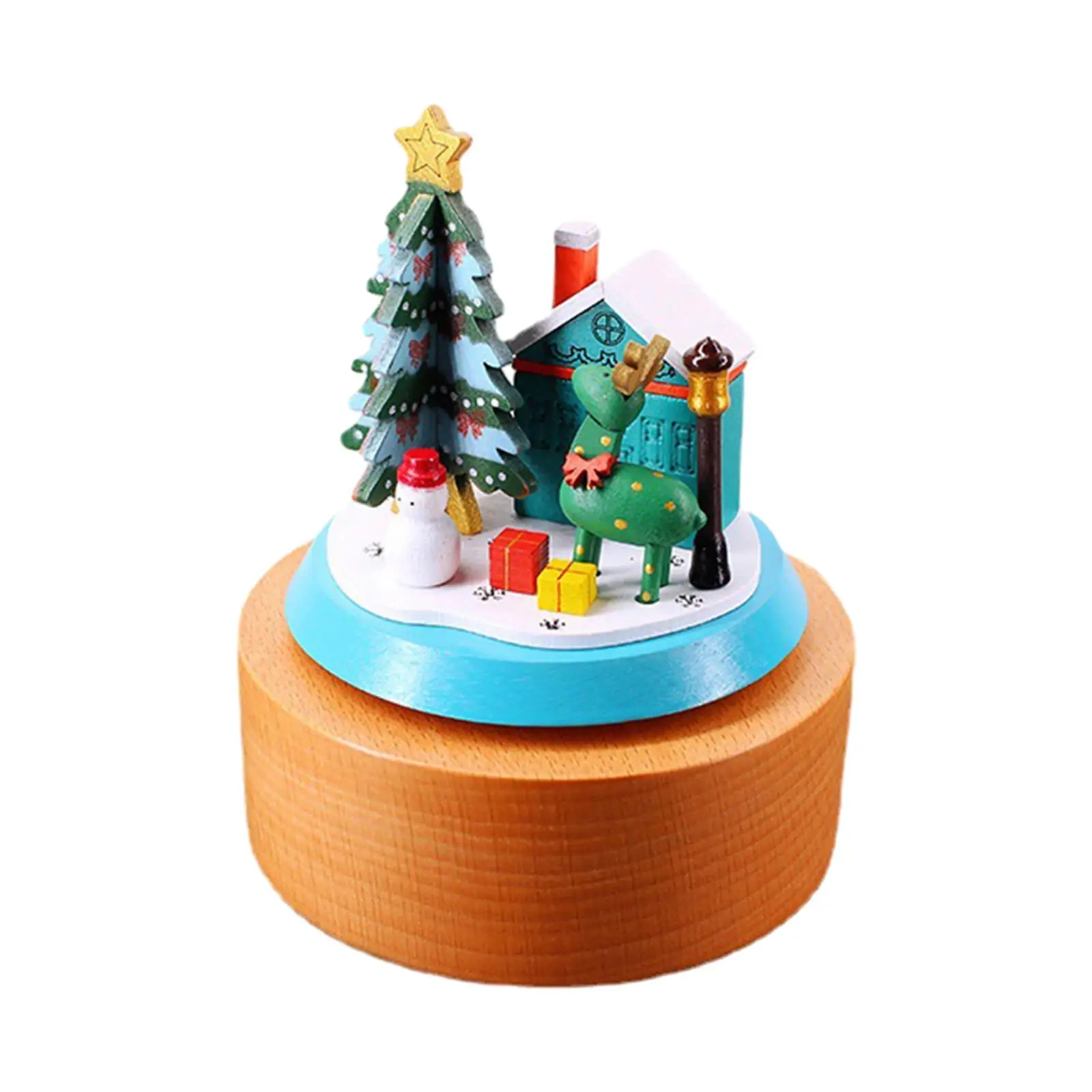 Christmas Wooden Musical Boxes Play Melody ''merry Christmas'' Desktop Ornament Mechanical Type Classic Handmade for Wife Xmas