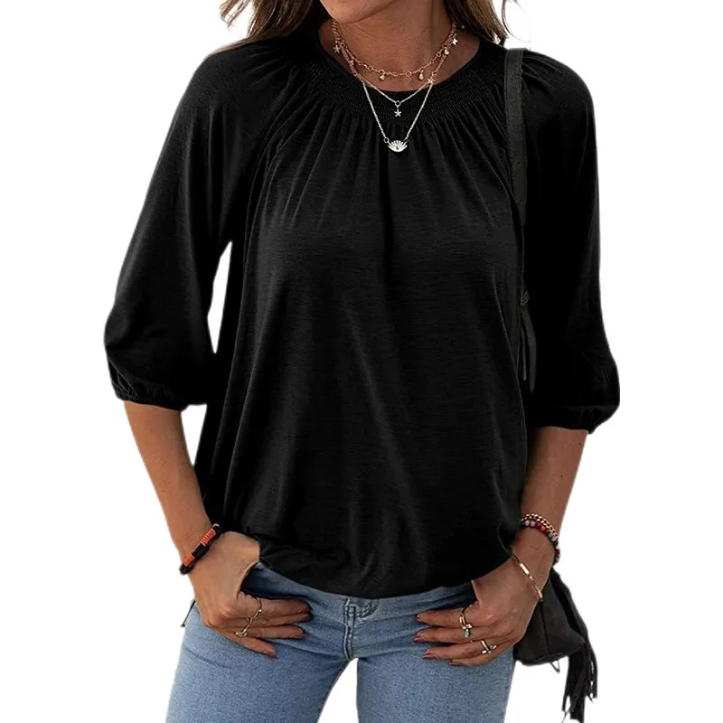 European and American women's summer style style pullover round neck loose type seven-point sleeve T-shirt woman