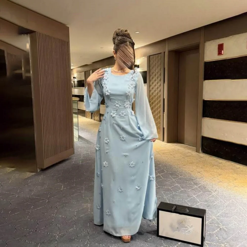 

Вечернее платье с круглым вырезом на заказ, великолепное платье с длинными рукавами и цветочными аппликациями, платье для выпускного вечера, вечернее платье для торжественных мероприятий, вечернее платье для вечеринок