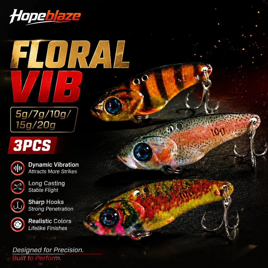 Hopeblaze FlorVIB Zinc Alloy Metal VIB Lures 3Pcs Blood Slot Treble Hooks For Bass Pike Walleye Trout Freshwater Saltwater