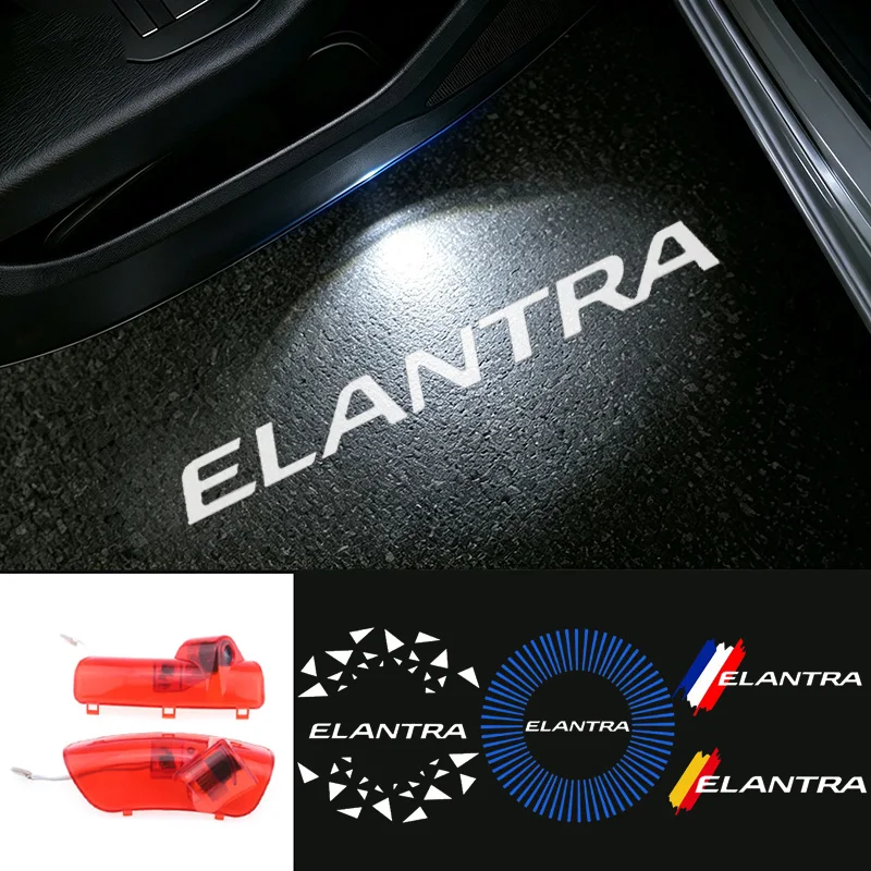 2PCS LED Projector Lights for Hyundai ELANTRA 2008-2015 Car Door Welcome Lamp Auto Emblem Night Signal Light Accessories
