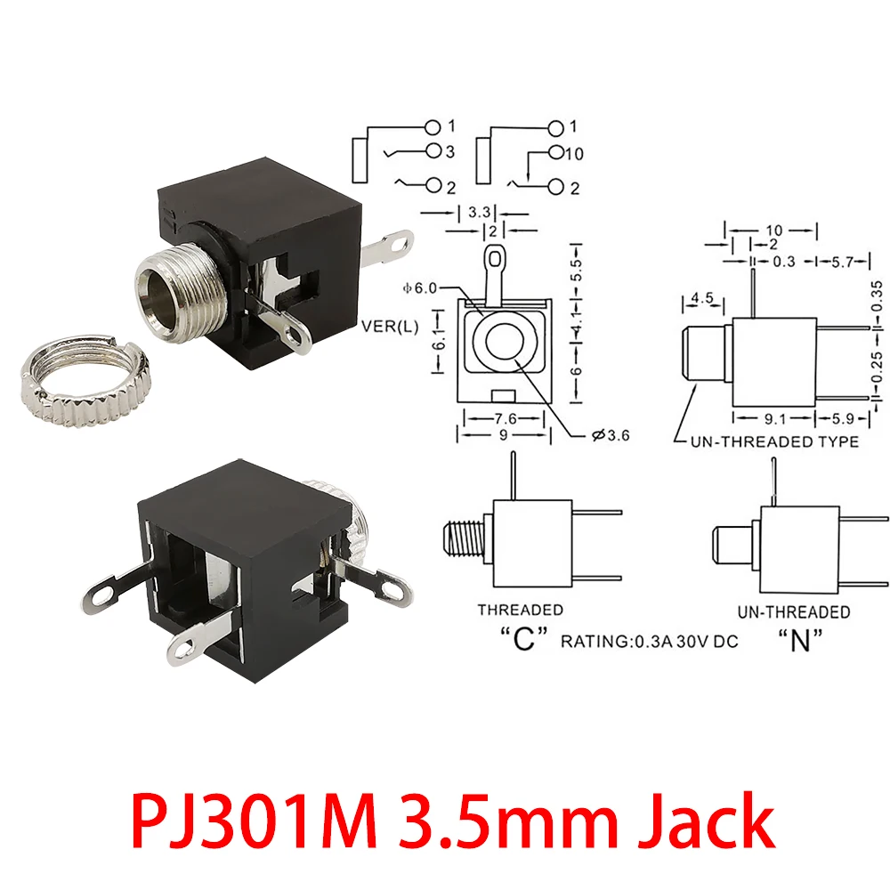GUYTRM 10er-Pack PJ-316 3,5-mm-Kopfhörerbuchse – 3-poliger Metallstecker, Langlebig, 24 V, Für DIY-Audio-Projekte