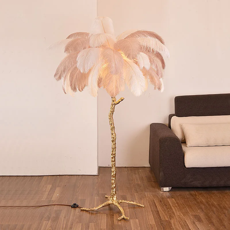 

Elegant Atmosphere Ostrich Feather Led Floor Lamp Tree Branch Shape Design Standing Lights Aluminum Material Floor Lights