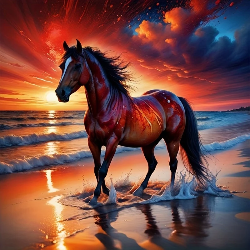 Diamond Painting Set, Chaoyang and Horse Pattern, Round Diamond Full Diamond Art, Multiple Specifications to Choose From