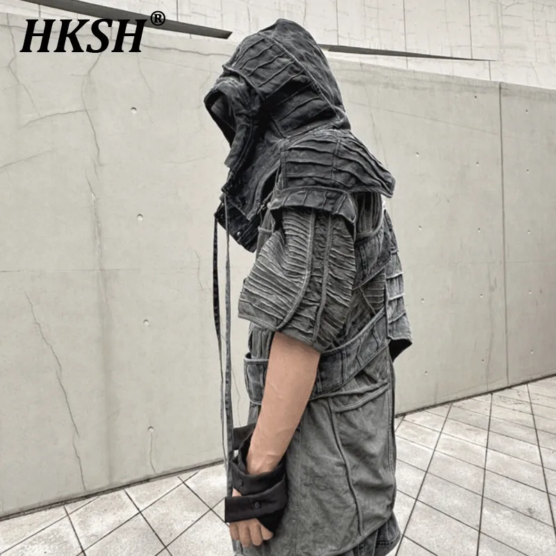 HKSH Spring New Men Punk Techwear Waste Land Asymmetric Deconstruction Heavy Hooded Jackets Cotton Spliced Chic Ins Coats HK4350