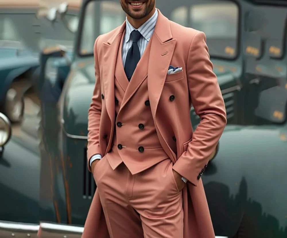 

High Quality Double Breasted Men's Suits Formal Peak Lapel Business 3 Piece Jacket Pants Vest Customzied Outfits Terno