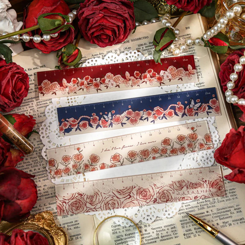 1pc Retro  Romantic Rose Student Stationery Art Drawing Ruler