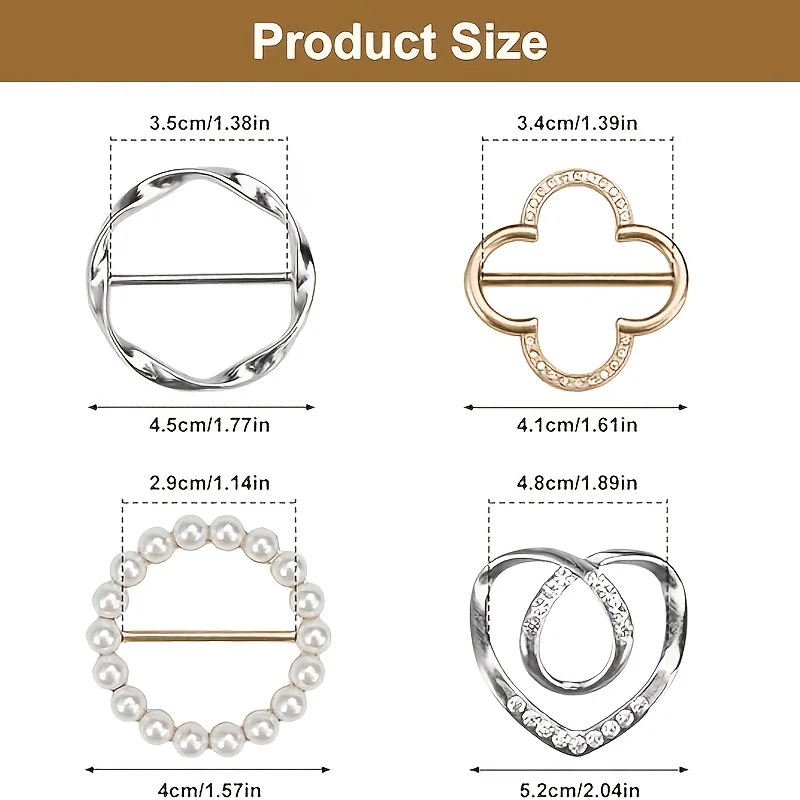 4pcs Gold Elegant Scarf Ring Buckle - Zinc Alloy Metal Round Shirt Clip, for Ties, Dresses And Scarves