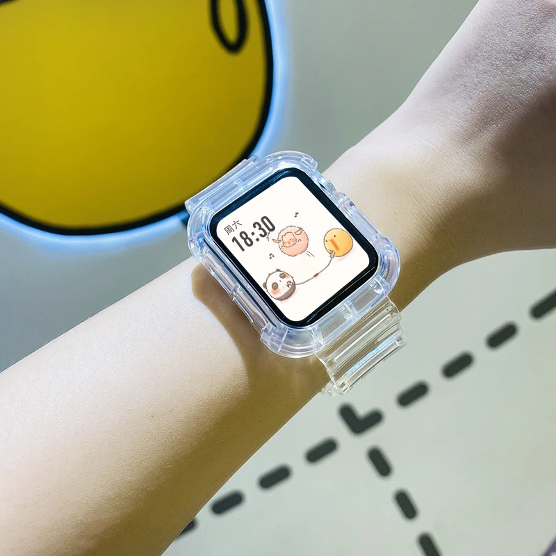 Für Apple Watch Armband 44mm 40mm 45mm 46mm 42mm 41mm Transparentes Silikonarmband iWatch Series 12 11 10 9 8 7 6 3 SE Gehäuse+Armbänder – Detail 2