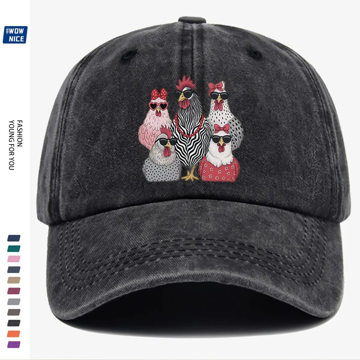 1pc Five Stylish Hens Print Baseball Cap, Trendy and Unique Headwear, Eye-Catching Summer Street Accessory