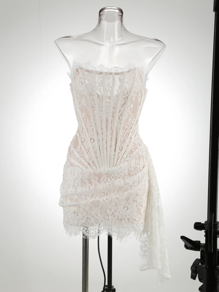 White Birthday Dress for Women Luxury 2024 Women\'s Dresses Lace Patchwork Elegant Evening Gowns Spring Woman Prom Clothing