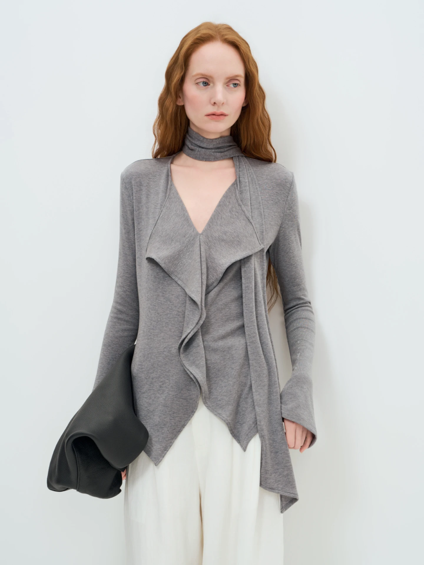 

Вязаный топ LIMONN из шелка и шерсти с рюшами, женский, для повседневной носки, с длинным рукавом, V-образным вырезом, для ношения под одеждой