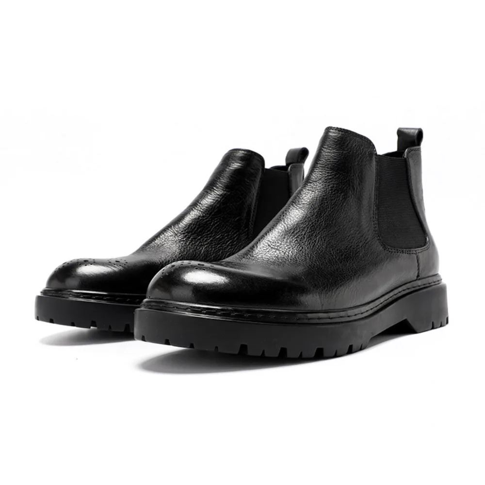 Vintage Handmade Crushed Leather Boots for Men Casual Genuine Leather Short Boots Versatile Round Toe Thick Sole Pull On