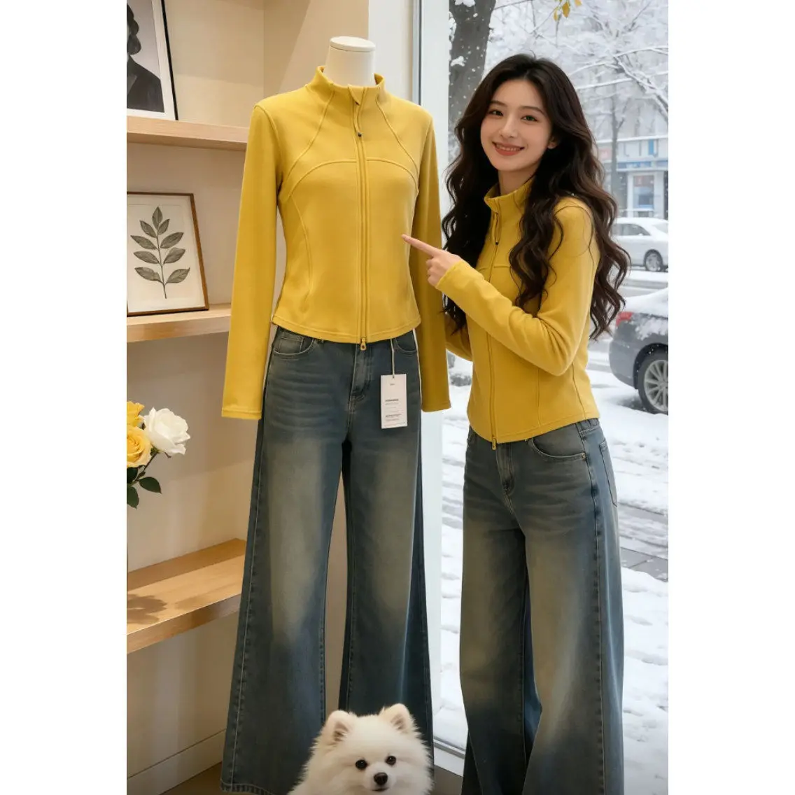 

Желтая толстовка на молнии с длинным рукавом, женская, приталенная, осенне-зимняя, новая, с высоким воротником, кардиган, верхняя одежда, премиум-класса