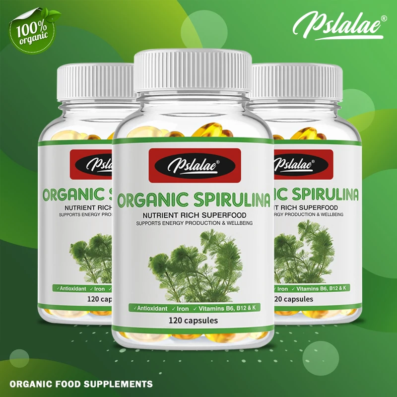 Spirulina Capsules - Powerful Antioxidant, Supports Overall Health, Boosts Immunity, Improves Digestion, Relieves Fatigue Vegan