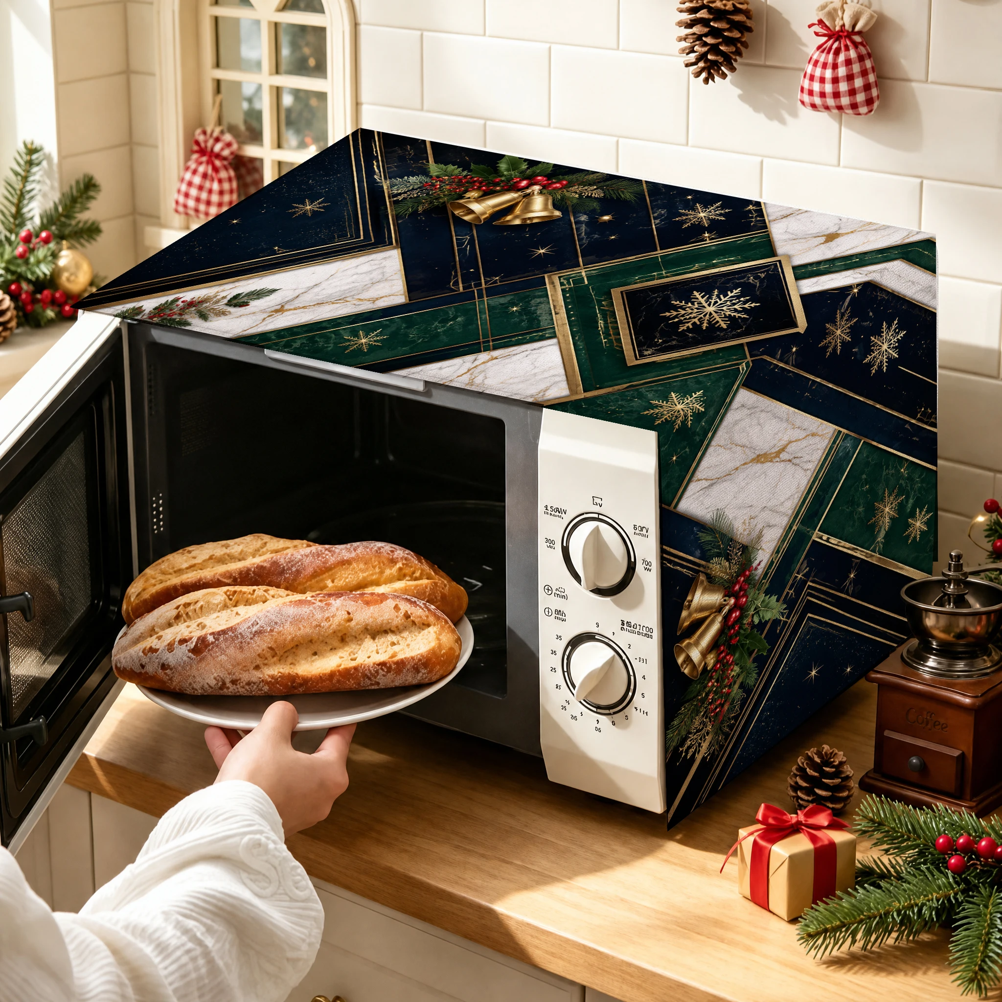 1pc Christmas Microwave Oven Cover, Decorative Dustproof Protector for Kitchen Countertop