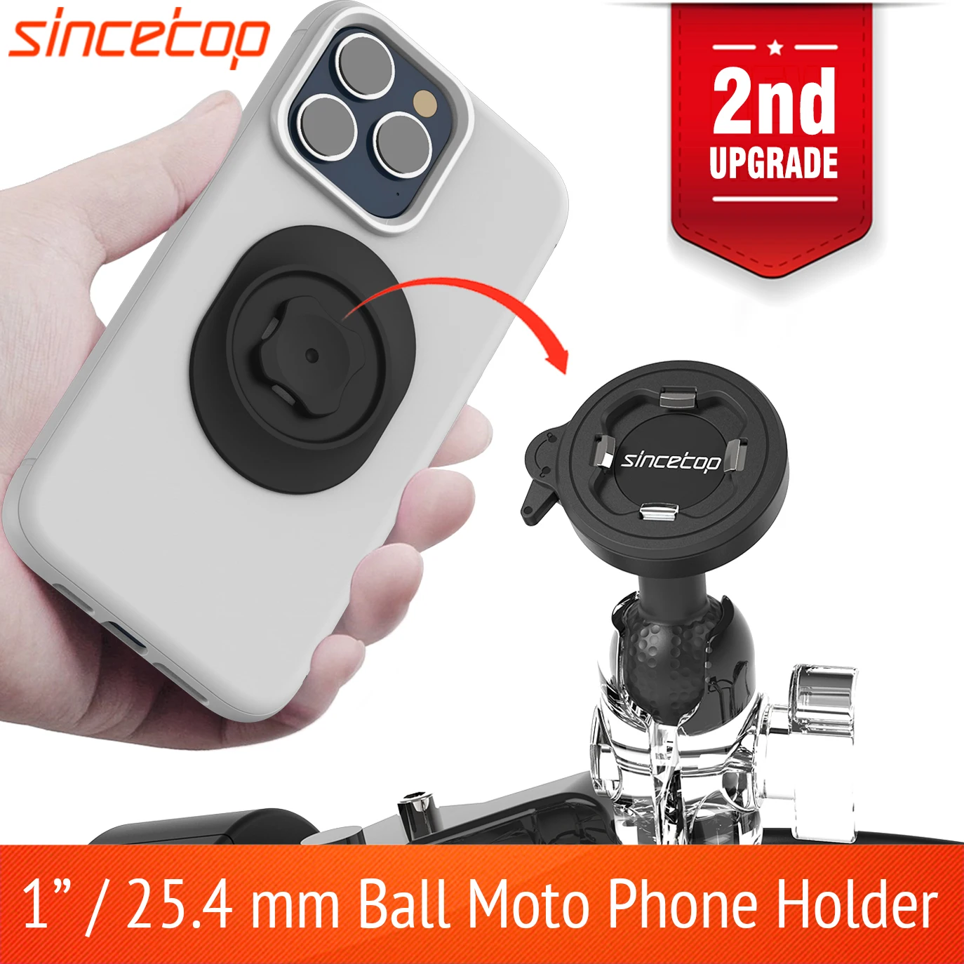 Motorcycle 1 Inch Ball Phone Holder Universal Bike Handlebar Socket Arm for Moto Quick Mount Clamp with Ultra Lock (2nd Gen)