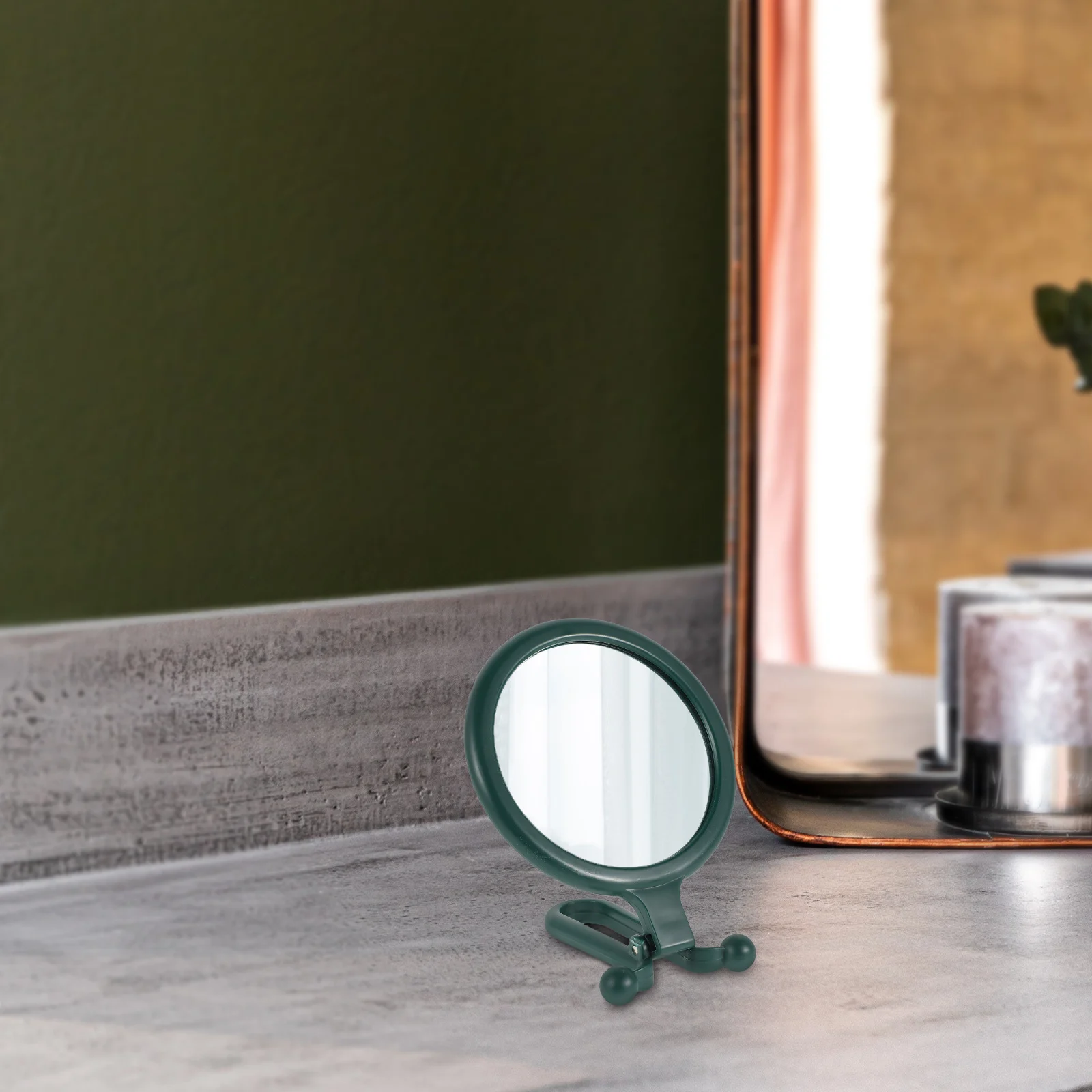 Elegante specchio per il trucco con ingrandimento 5x stile principessa, portatile, pieghevole su entrambi i lati, piccolo, verde, compatto, da viaggio