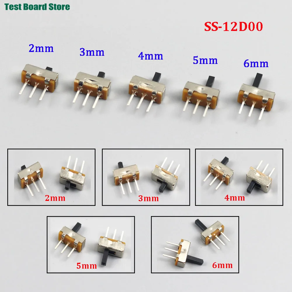 

20-100Pcs SS-12D00 On-off Switch Mini Sliding Switch 3Pin 1P2T High Quality Position 2 Offide Fist Length Switch:3mm/4mm/5mm/6mm