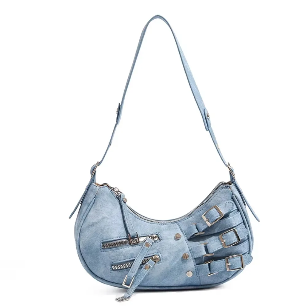Simple Y2K Retro Rivet Shoulder Bag Spicy Girl Fashion Vintage Underarm Bag Korean Handbag Armpit Bag Girls