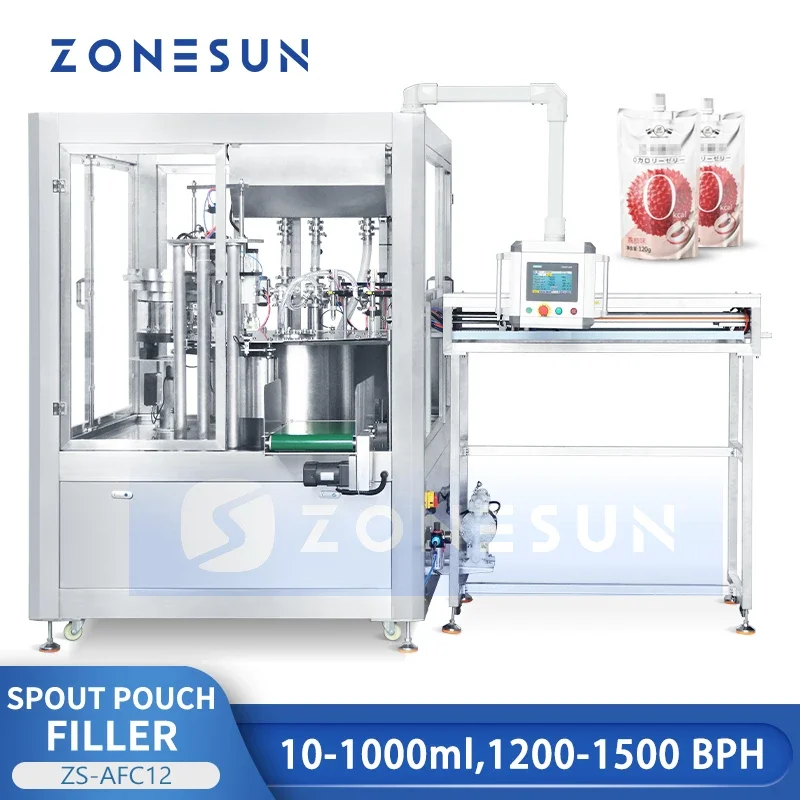 ZONESUN Uitloopzakje Zuigerpomp Vloeistofvulmachine Vulmiddel Capper Monoblock Doypack Roterende verpakkingsapparatuur ZS-AFC12