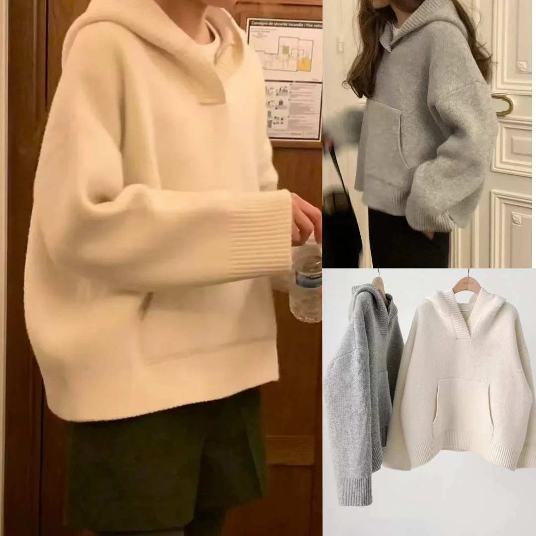 

Свободный длинный вязаный свитер Sve V-Ne, женский повседневный универсальный пуловер с капюшоном, осенний цвет Faion для поездок на работу