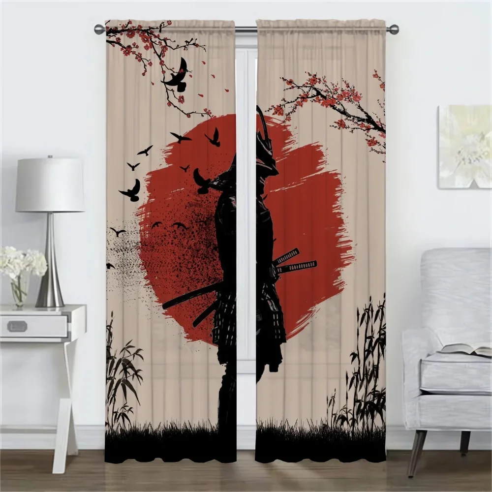 Window Curtain for Room 2 Panel Japanese Samurai Curtains Child Room Halloween Decoration Shades Home Interior Curtains Living