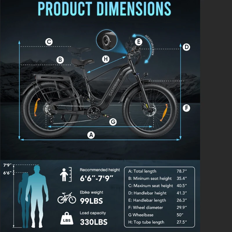 E-Bike for Adults,SAMEBIKE STORM  1800W Motor, 48V 20Ah Removable Lithium Battery, 31MPH Max Speed，26 inch Fat Tire Full Suspension Electric Mountain Bike Hydraulic Disc Brakes, Long Range Off-Road Beach Snow Bicycle。 image 11
