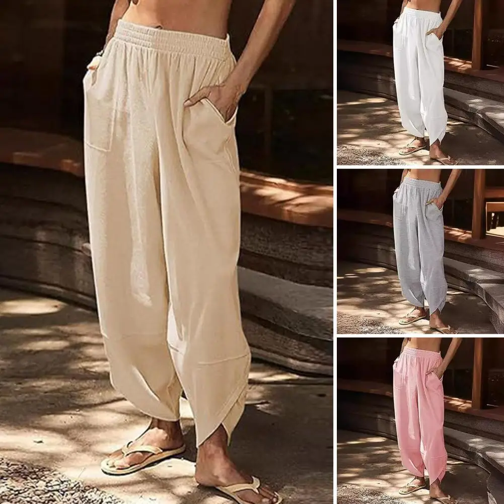 

Women Trousers Stylish Women's Elastic Waist Bloomers with Pockets Casual Wide Leg Trousers for A Loose Fit High Waist Comfort