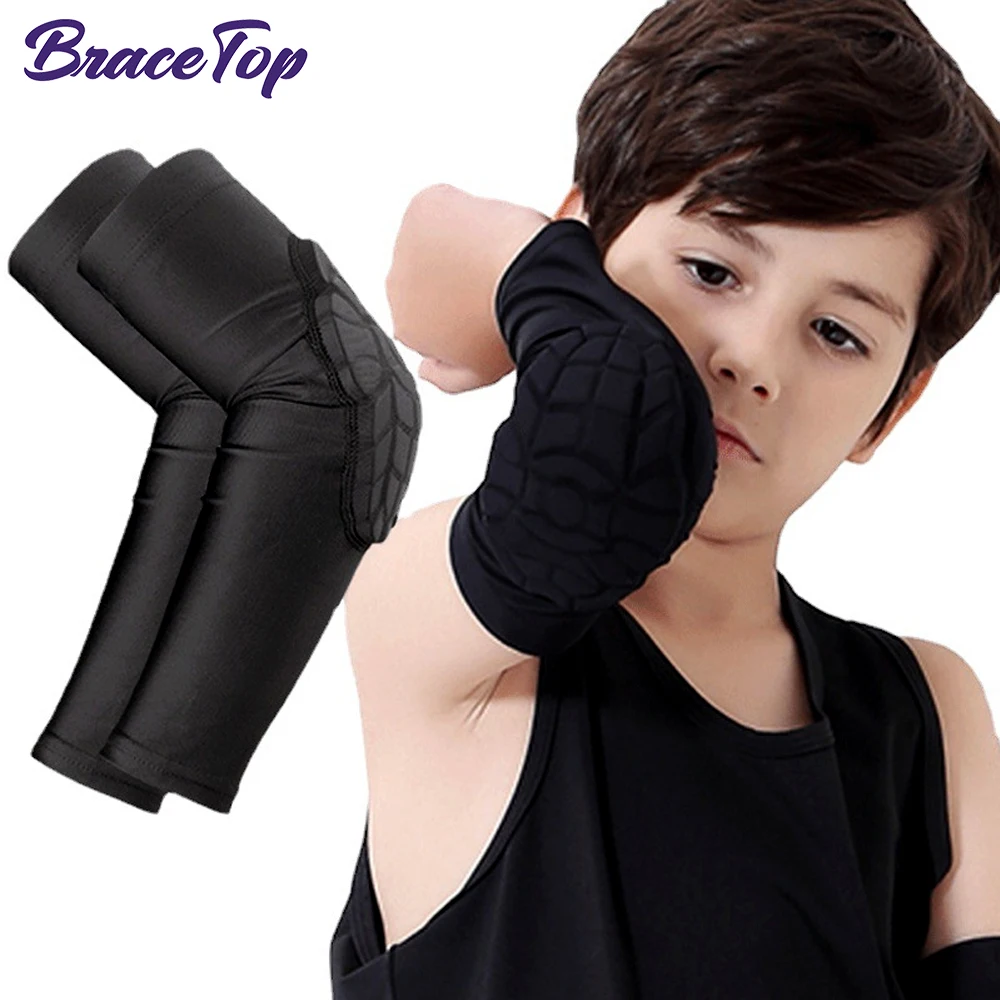 

BraceTop Kids/Youth Sports Honeycomb Compression Elbow Pads Guard Protective Gear for Basketball, Baseball, Football, Volleyball