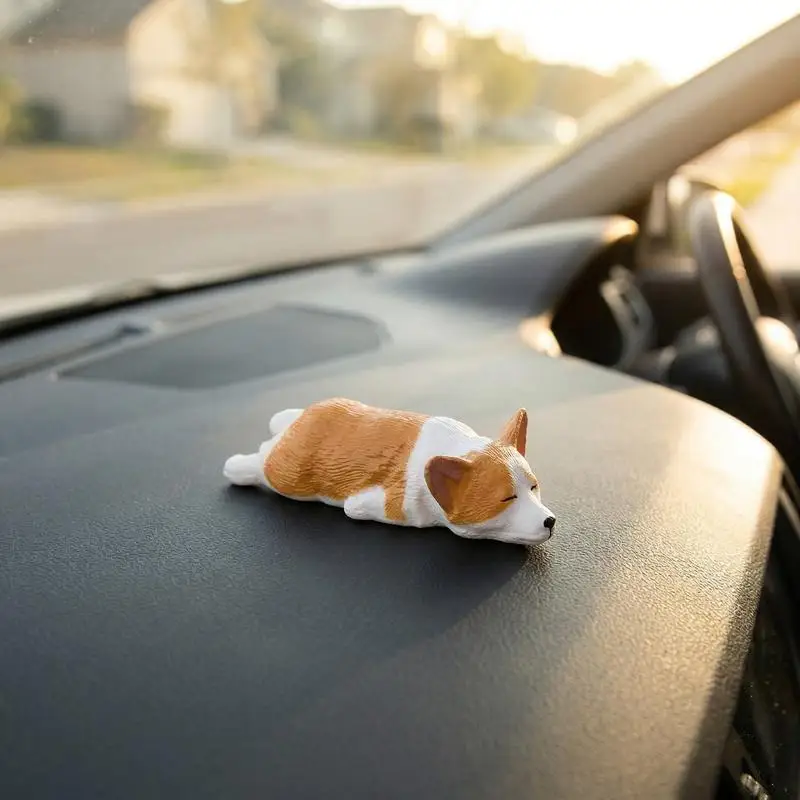 Car Dashboard Dog Toy Cute Mini Corgi Resin Doll Animal Decor Accessory for Car Interior Unique Creative Ornament Gift