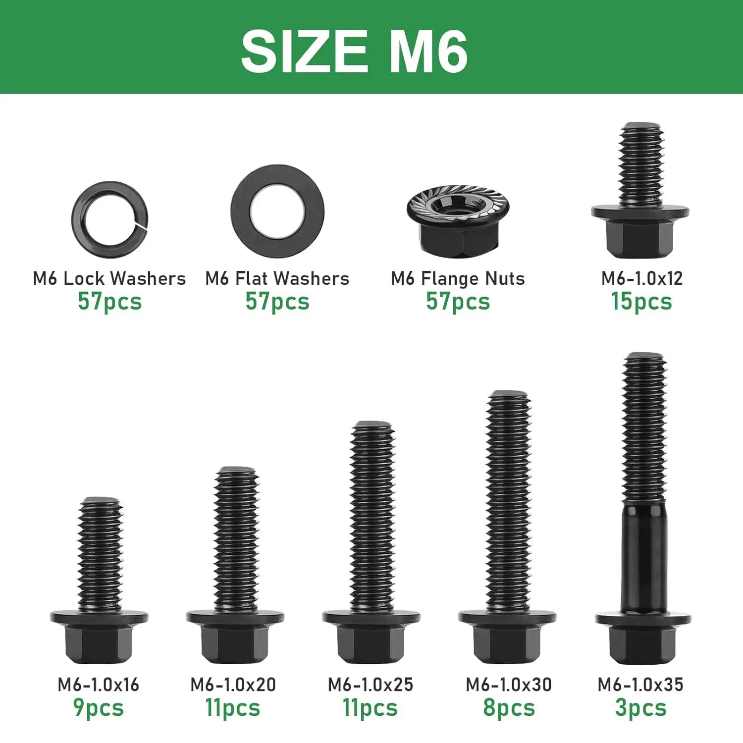 228Pcs M6 Flange Bolt Hex Bolt Nut Washer Assortment Kit 10.9 Grade High Strength Hot Selling