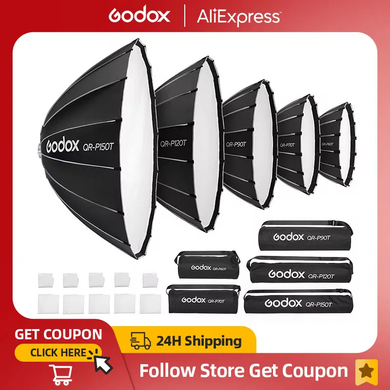 Godox QR-P60T 60CM QR-P90T 90CM QR-P120T 120CM 150CM Quickly Release Parabolic Deep Softbox+Honeycomb Grid for photography Flash