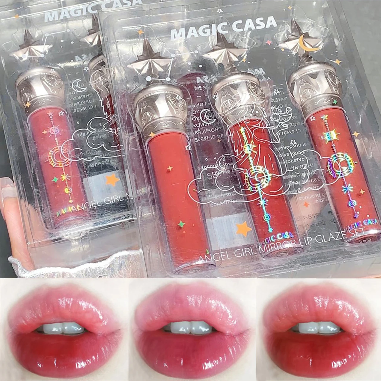 3PCS/Set Jelly Mirror Lip Glaze Waterproof Non-stick Cup Lip Gloss Clear Makeup Lasting Moisturizing Liquid Lipstick Cosmetics