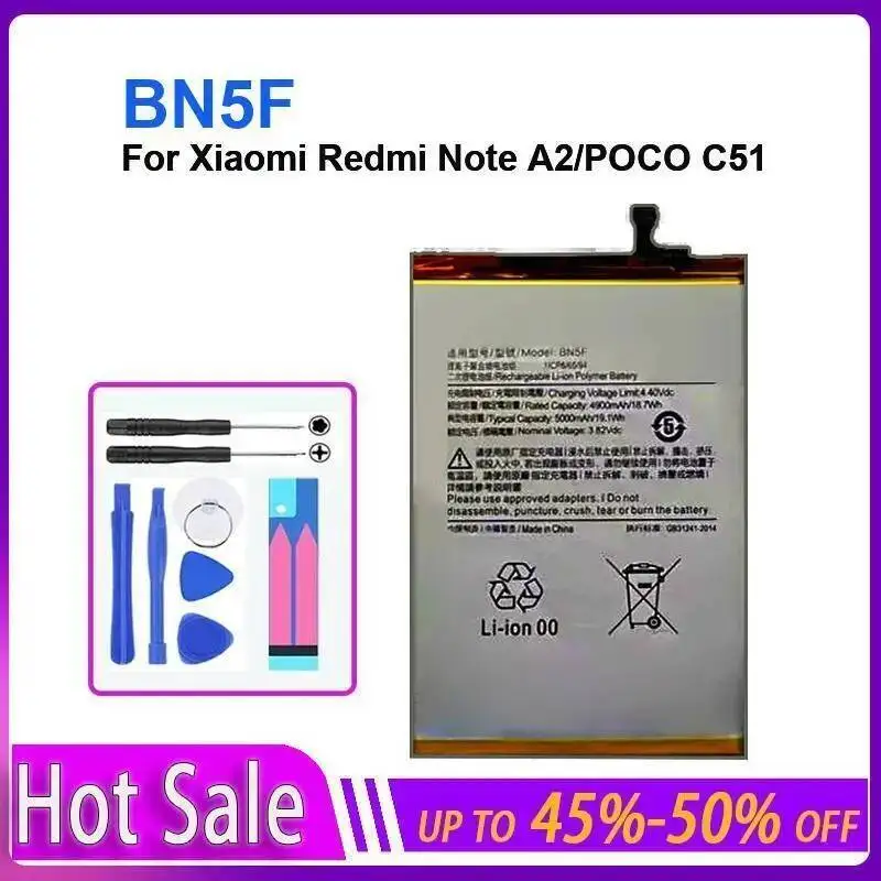 بطارية الهاتف المحمول BN5F طاقة موثوقة لهاتف Xiaomi Redmi Note A2 Poco C51 5000Mah #2