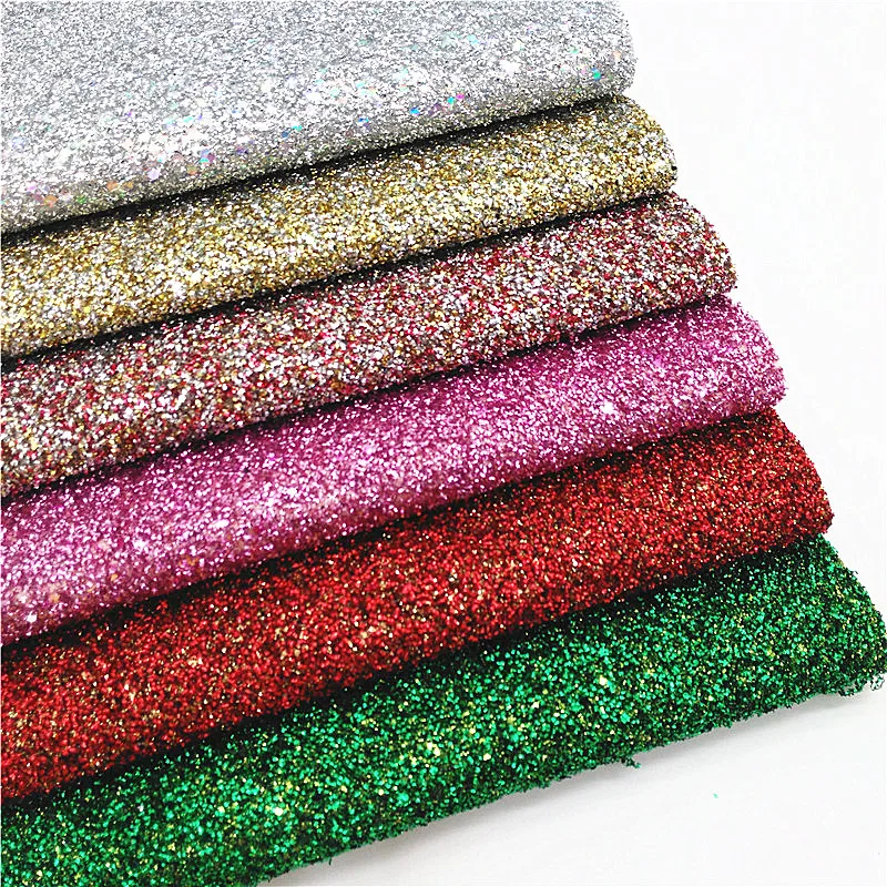 Christmas Glitter Leather Sheets Red Green Gold Silver Tissel Glitter Faux Fabric Sheets For Bows Handmade Craft DIY W249